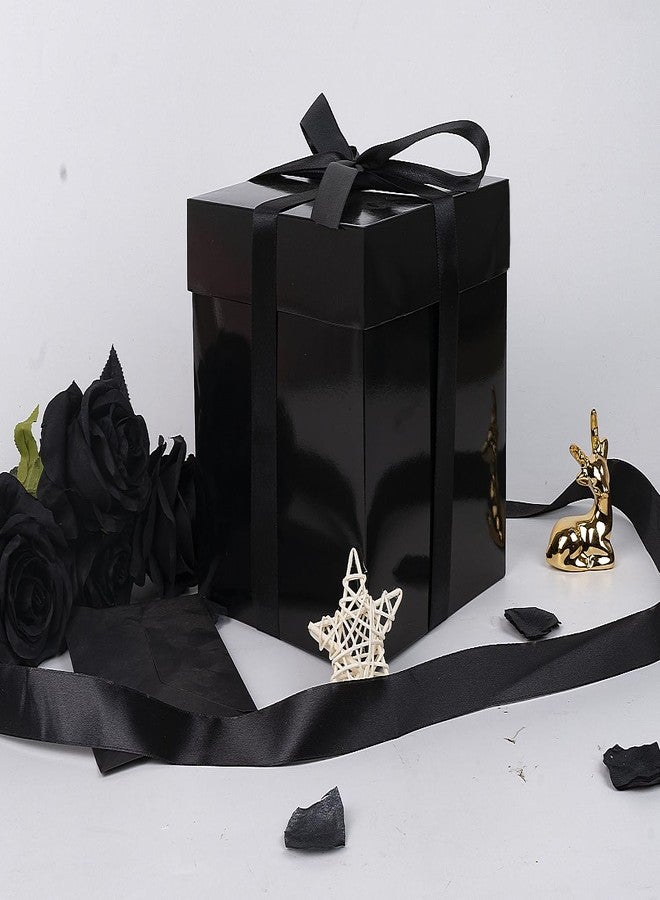 Jaywayang 5 Pack Black Gift Boxes with Lids, Ribbons and Tissue Papers Square Gift Boxes - 7.1 Inch - Birthday, Wedding, Presents Wrapping, Father's Day, Valentine's Day Decoration Party Favor Boxes. - Image 4