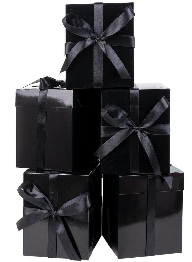 Jaywayang 5 Pack Black Gift Boxes with Lids, Ribbons and Tissue Papers Square Gift Boxes - 7.1 Inch - Birthday, Wedding, Presents Wrapping, Father's Day, Valentine's Day Decoration Party Favor Boxes. - Image 1