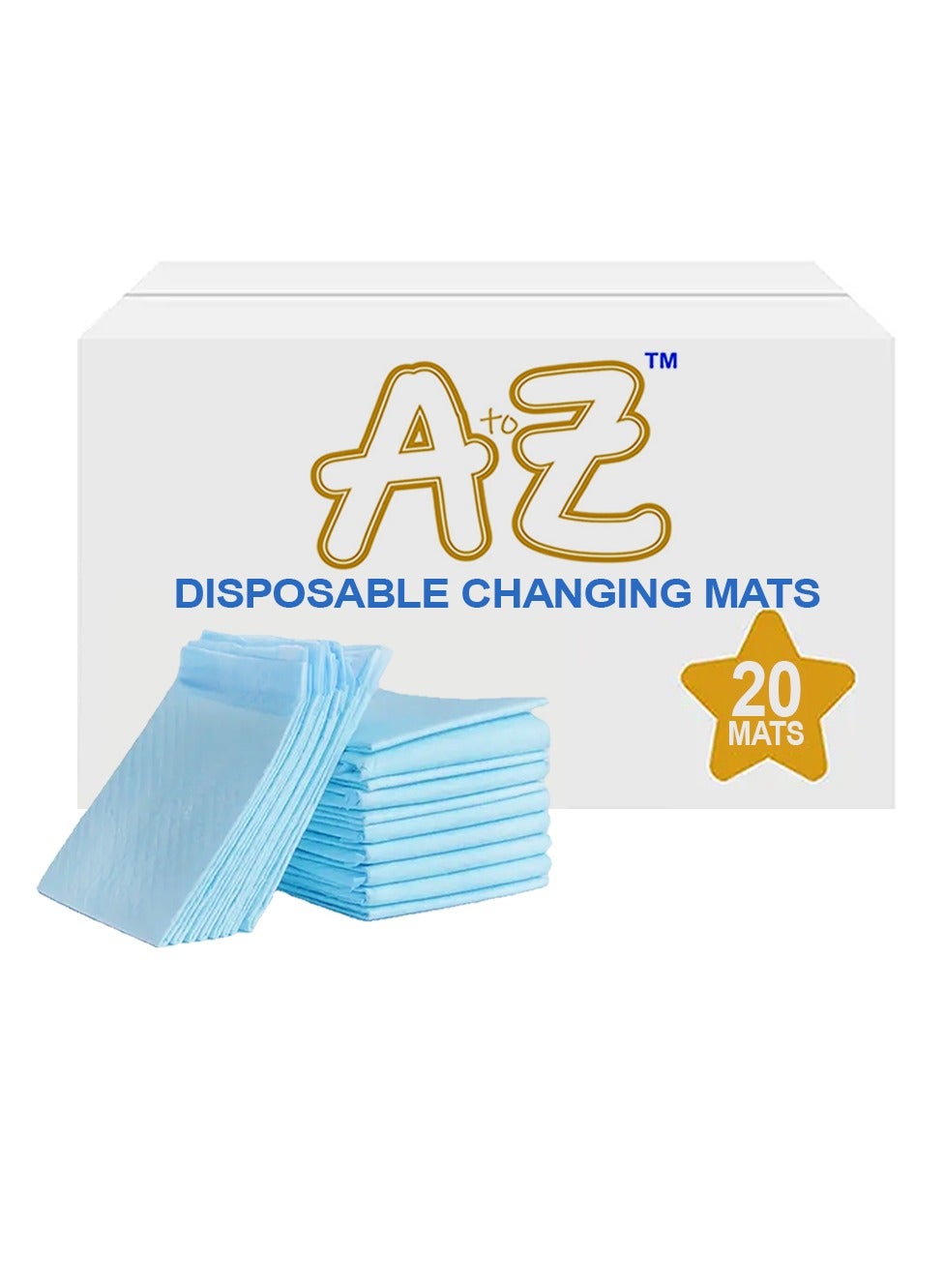 A to Z - Disposable Changing Mat size (45cm x 60cm) Large- Premium Quality for Baby Soft Ultra Absorbent Waterproof - Pack of 20 - Blue