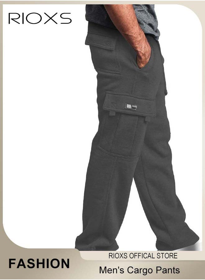 RIOXS - Men's Cargo Pants, Relaxed Fit Drawstring Elastic Waist Joggers, Comfy Hiking Sweatpants For Men, Breathable Sports Athletic Trousers With Multiple Pockets, Stretch Loose Trousers For Go-out Travel Or Daily Wear - Image 1