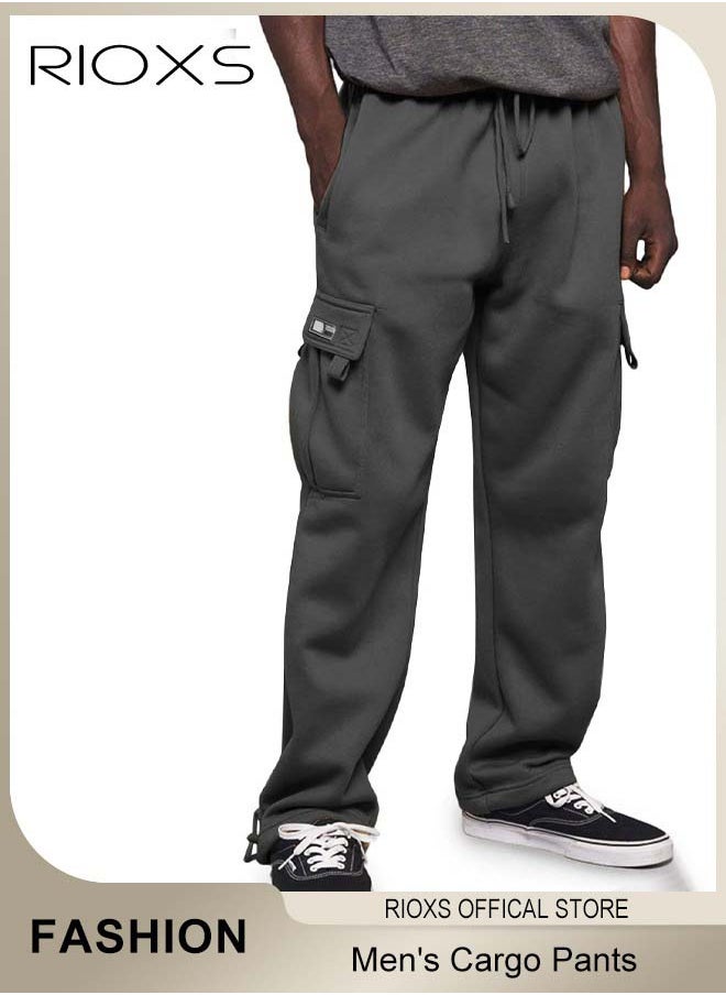 RIOXS - Men's Cargo Pants, Relaxed Fit Drawstring Elastic Waist Joggers, Comfy Hiking Sweatpants For Men, Breathable Sports Athletic Trousers With Multiple Pockets, Stretch Loose Trousers For Go-out Travel Or Daily Wear - Image 1