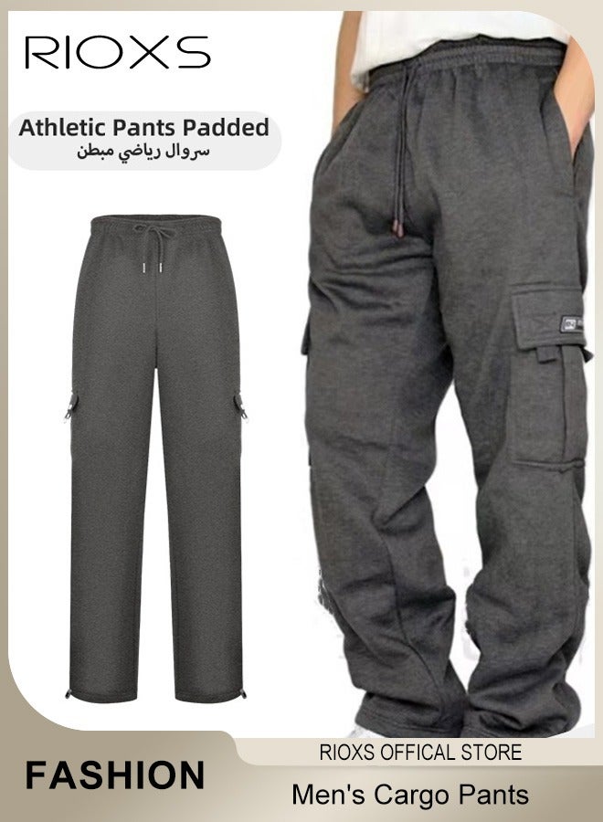 ريوكس بنطلون كارغو رجالي، بنطلون رياضي فضفاض بخصر مطاطي ورباط مع جيوب متعددة، بنطلون رياضي مريح ومسامي للرجال، بنطلون رياضي مطاطي للخروج والسفر والرياضة والارتداء اليومي، رمادي داكن - Image 5