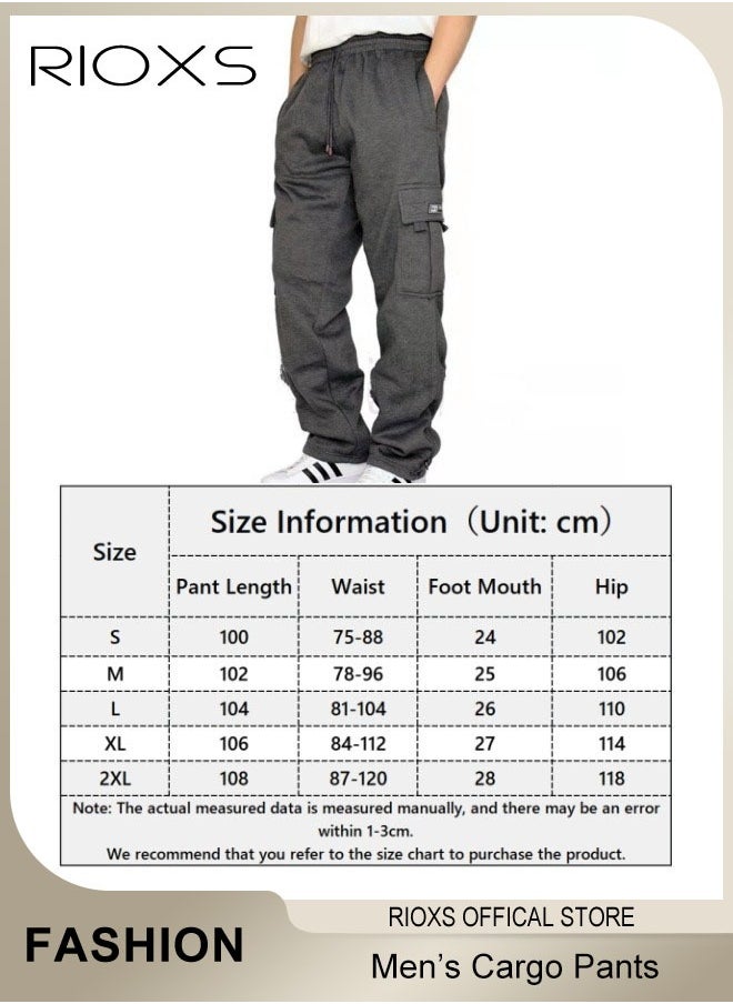 RIOXS - Men's Cargo Pants, Relaxed Fit Drawstring Elastic Waist Joggers, Comfy Hiking Sweatpants For Men, Breathable Sports Athletic Trousers With Multiple Pockets, Stretch Loose Trousers For Go-out Travel Or Daily Wear - Image 1