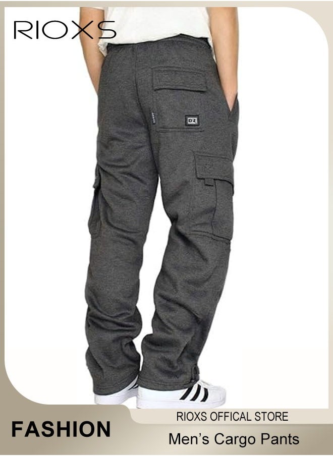 RIOXS - Men's Cargo Pants, Relaxed Fit Drawstring Elastic Waist Joggers, Comfy Hiking Sweatpants For Men, Breathable Sports Athletic Trousers With Multiple Pockets, Stretch Loose Trousers For Go-out Travel Or Daily Wear - Image 1