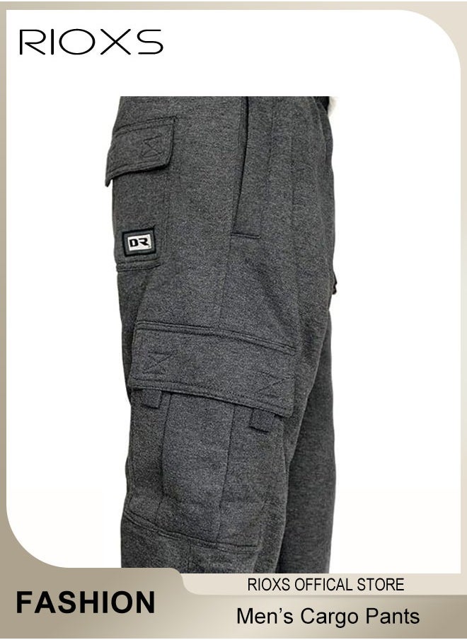 RIOXS - Men's Cargo Pants, Relaxed Fit Drawstring Elastic Waist Joggers, Comfy Hiking Sweatpants For Men, Breathable Sports Athletic Trousers With Multiple Pockets, Stretch Loose Trousers For Go-out Travel Or Daily Wear - Image 1