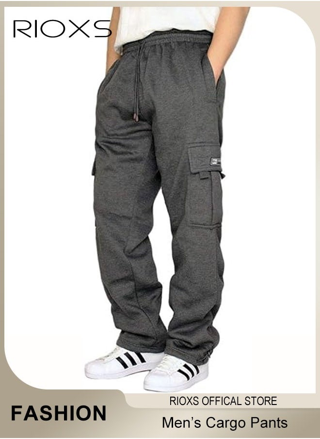 RIOXS - Men's Cargo Pants, Relaxed Fit Drawstring Elastic Waist Joggers, Comfy Hiking Sweatpants For Men, Breathable Sports Athletic Trousers With Multiple Pockets, Stretch Loose Trousers For Go-out Travel Or Daily Wear - Image 1