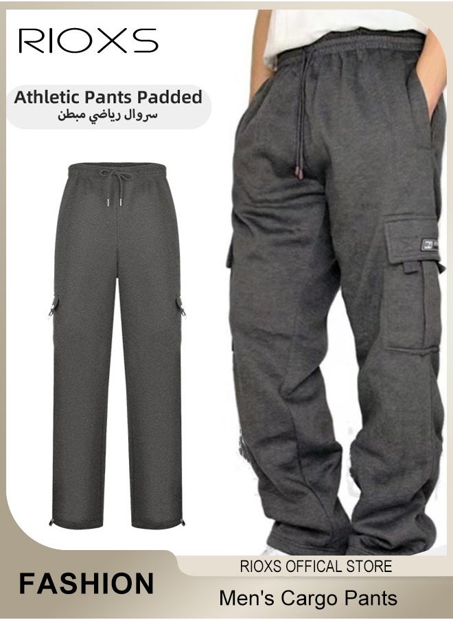 RIOXS - Men's Cargo Pants, Relaxed Fit Drawstring Elastic Waist Joggers, Comfy Hiking Sweatpants For Men, Breathable Sports Athletic Trousers With Multiple Pockets, Stretch Loose Trousers For Go-out Travel Or Daily Wear - Image 1