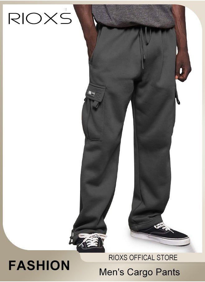 RIOXS - Men's Cargo Pants, Relaxed Fit Drawstring Elastic Waist Joggers, Comfy Hiking Sweatpants For Men, Breathable Sports Athletic Trousers With Multiple Pockets, Stretch Loose Trousers For Go-out Travel Or Daily Wear - Image 1