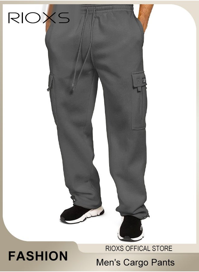 RIOXS - Men's Cargo Pants, Relaxed Fit Drawstring Elastic Waist Joggers, Comfy Hiking Sweatpants For Men, Breathable Sports Athletic Trousers With Multiple Pockets, Stretch Loose Trousers For Go-out Travel Or Daily Wear - Image 1