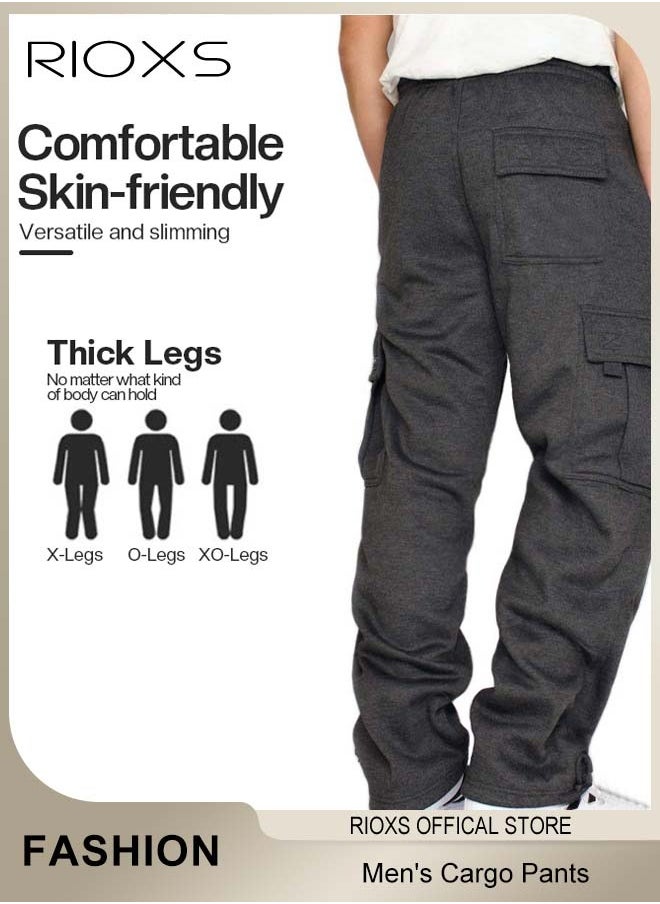 RIOXS - Men's Cargo Pants, Relaxed Fit Drawstring Elastic Waist Joggers, Comfy Hiking Sweatpants For Men, Breathable Sports Athletic Trousers With Multiple Pockets, Stretch Loose Trousers For Go-out Travel Or Daily Wear - Image 1
