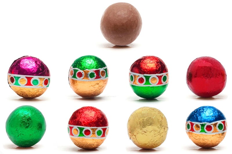 كرات الشوكولاتة بالحليب الفاخرة زينة عيد الميلاد ماديلين - مغلفة بورق العطلات الإيطالي - رائعة كهدايا للحفلات/جرار الحلوى - زينة بالحليب - Image 2