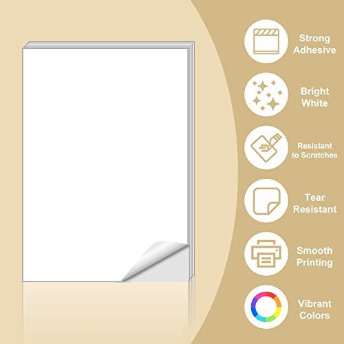 BESTEASY Sticker Paper, BESTEASY 8.5" x 11" Full Sheet Label Stickers for Laser Inkjet Printer, Self Adhesive Printer Paper Shipping Labels, White Matte Mailing Label Stickers (100 Sheets,100 Labels) - Image 2