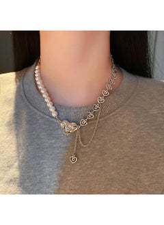 Korean Retro Pearl Diamond Tassel Neck Chain Cyber Celebrity Elegant Design Sense Flower Bow Clavicle Chain Necklace For Women