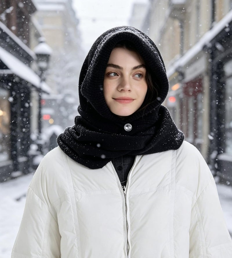 Upbull مجموعة أغطية الرأس والأوشحة من Upbull Fuzzy Balaclava للنساء، تجمع بين غطاء الرأس والوشاح في منتج واحد، مناسبة لفصل الشتاء. - Image 3
