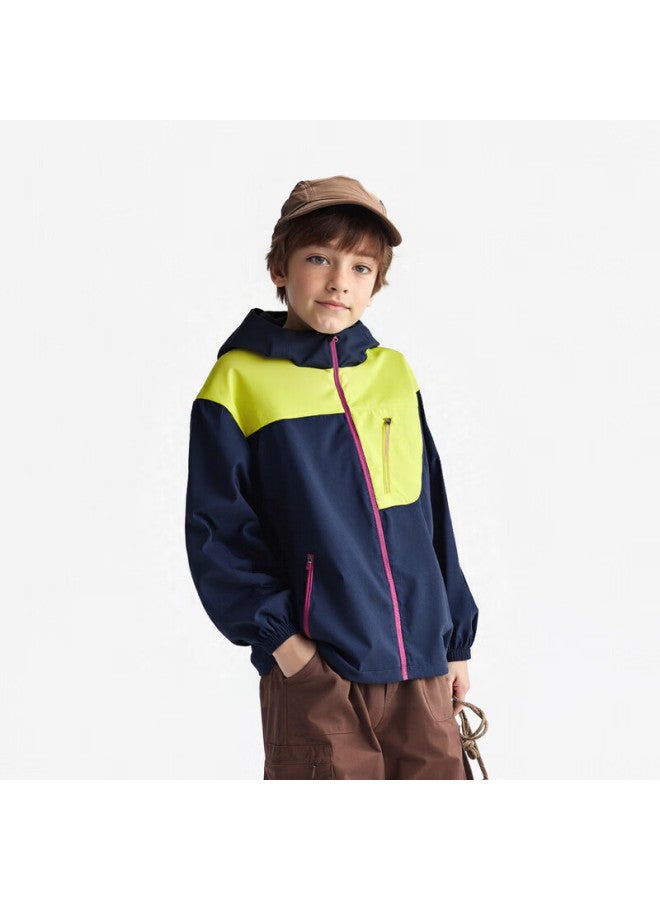 Mqd Kids Colorblock Jacket  Autumn New Boys Girls Hooded Windproof Waterproof Outdoor Coat - Image 2