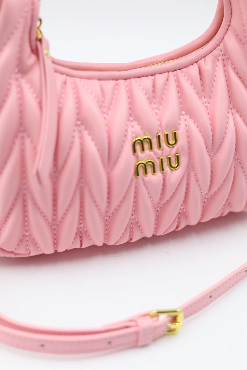 Miu Miu MIU Wander nappa leather hobo Shoulder Bag With Crossbody Strap Zip Closure  - Image 4