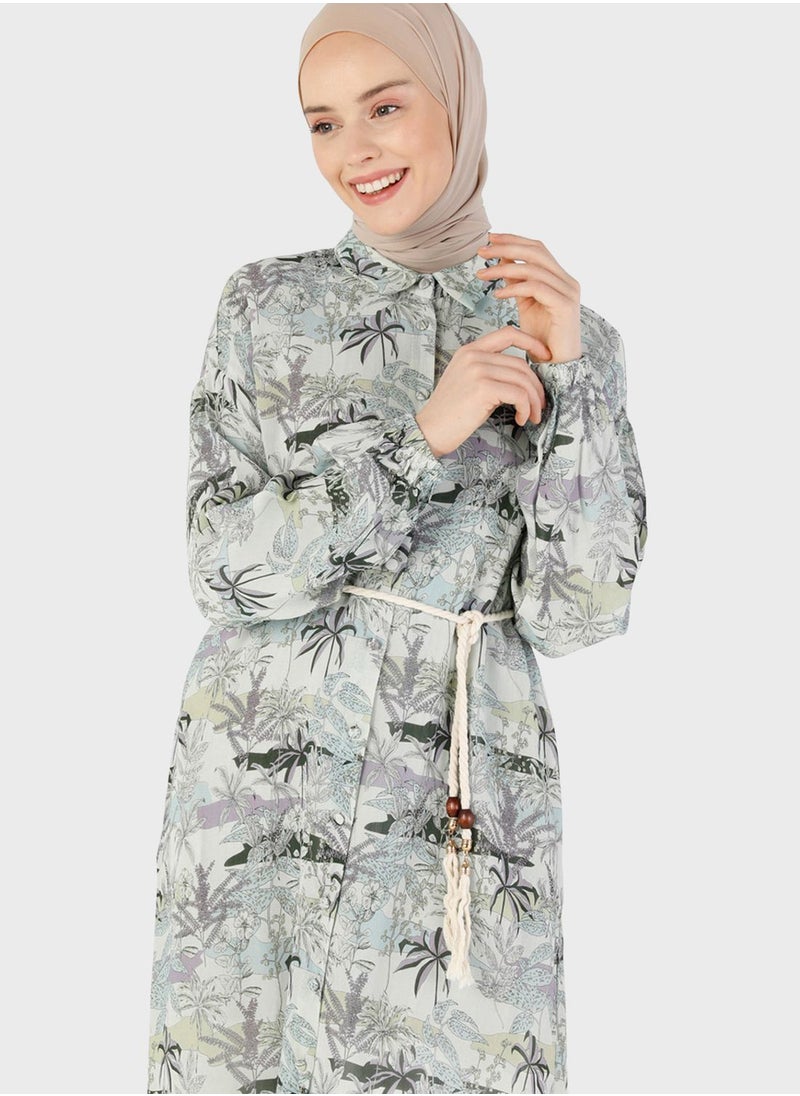 Refka by modanisa - Floral Print Belted Dress - Image 1