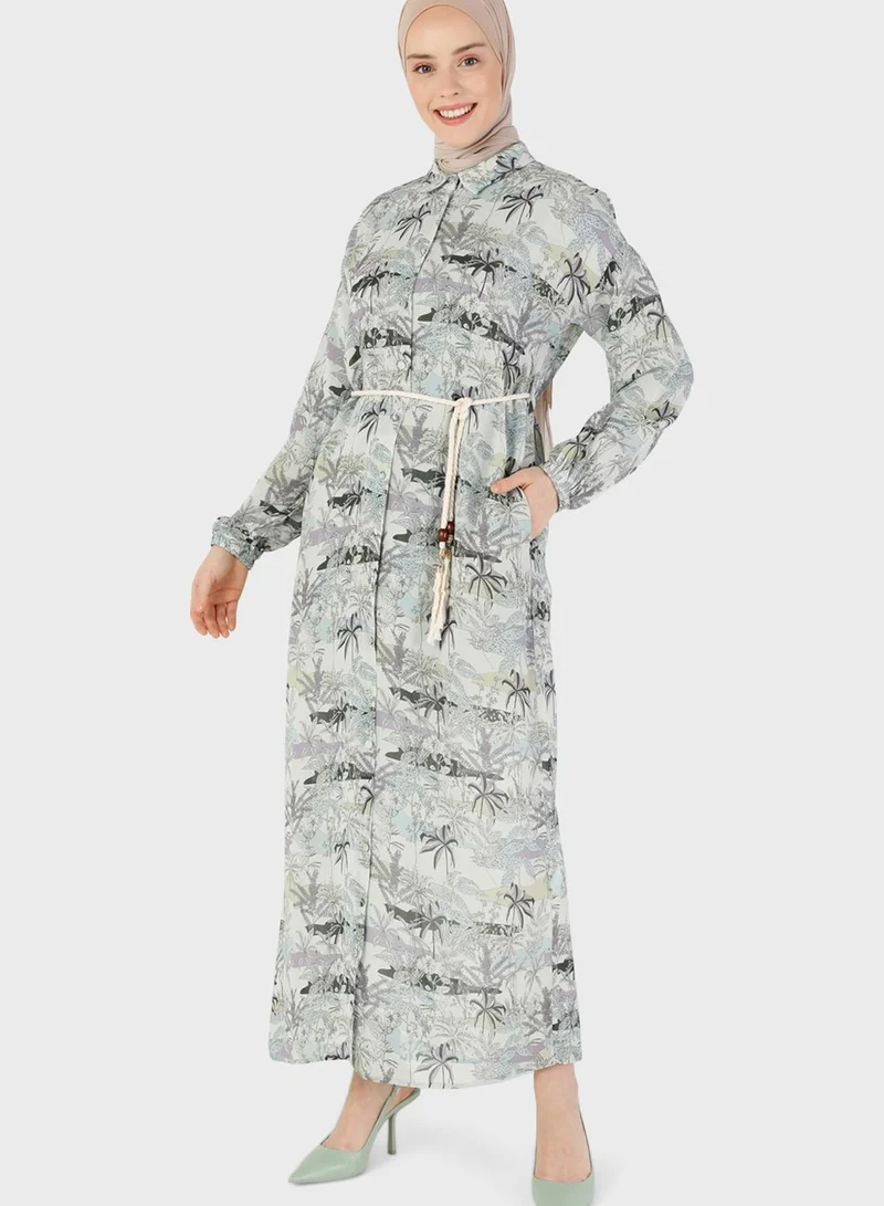 Refka by modanisa Floral Print Belted Dress