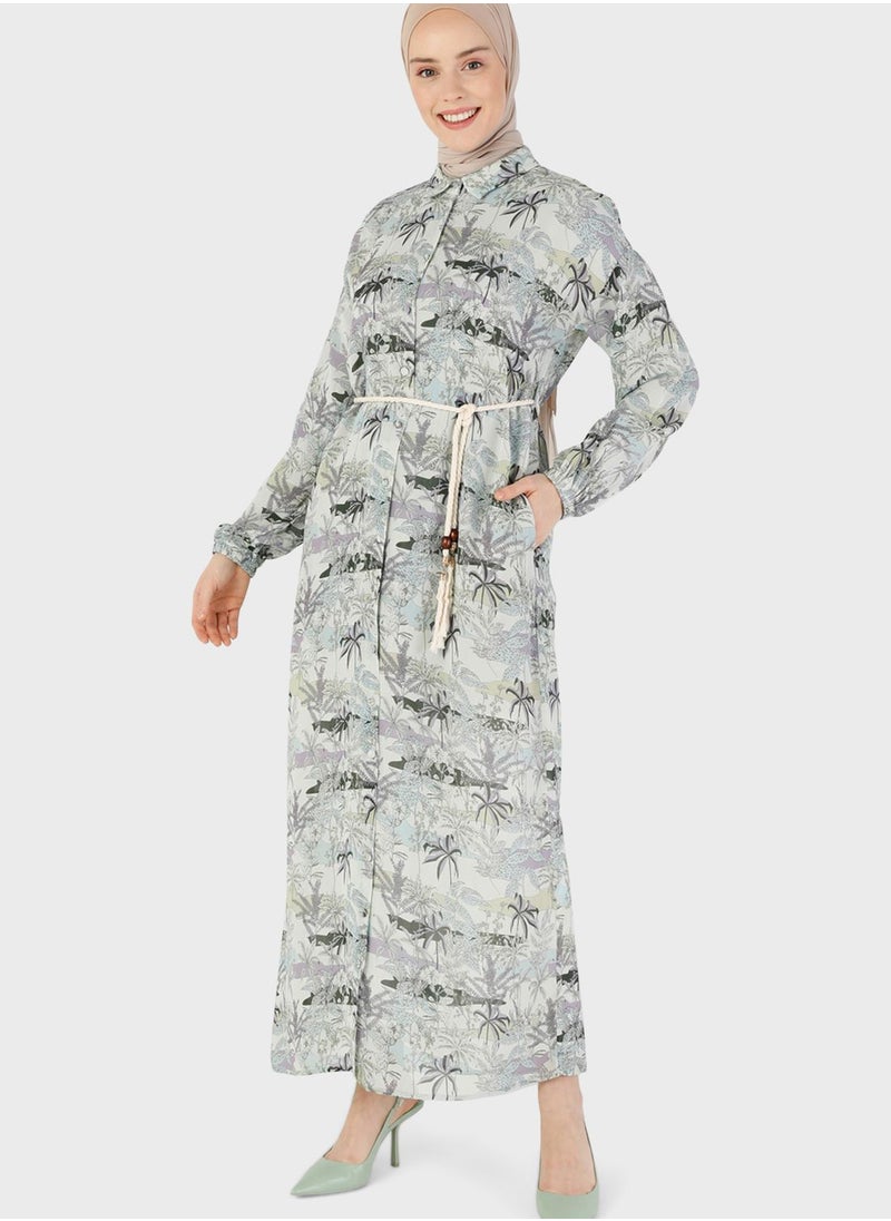 Refka by modanisa - Floral Print Belted Dress - Image 1