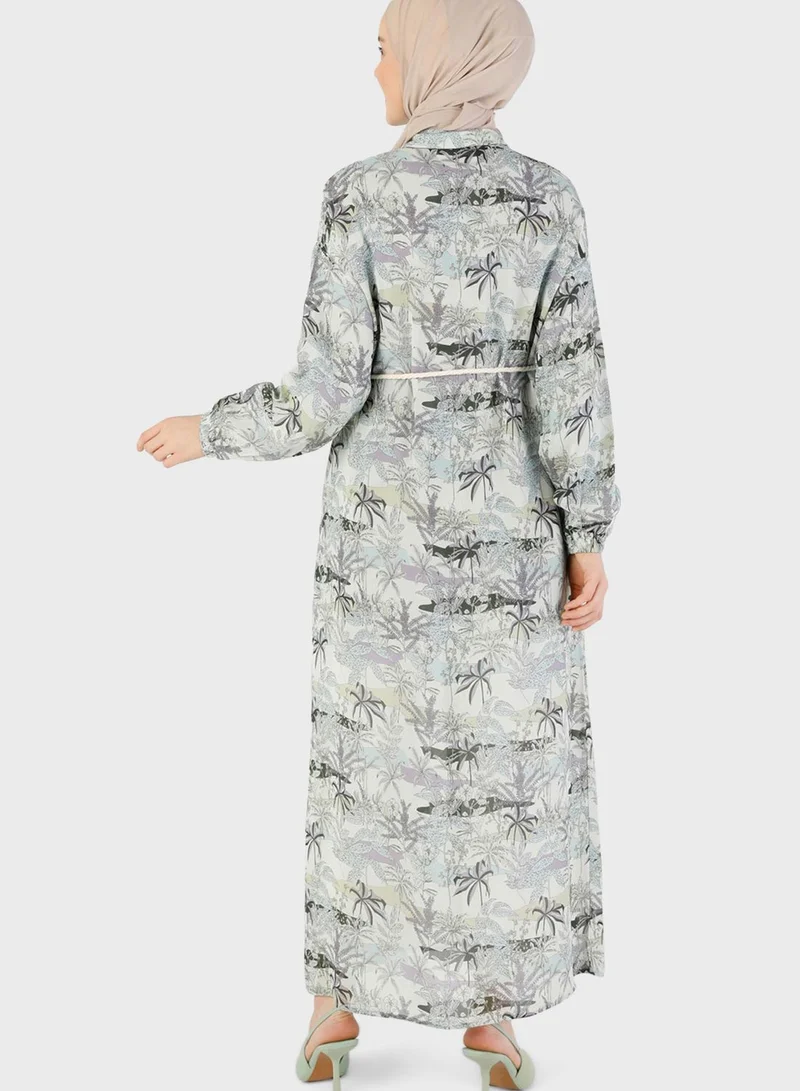 Refka by modanisa Floral Print Belted Dress