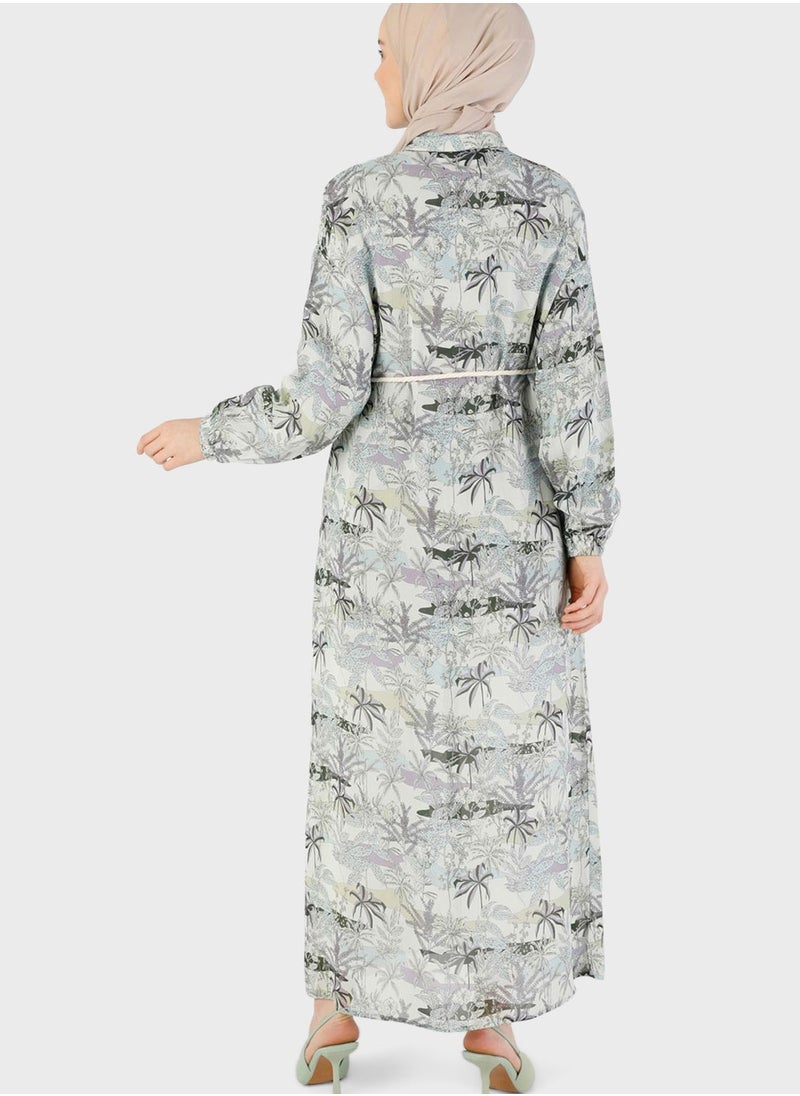 Refka by modanisa - Floral Print Belted Dress - Image 1