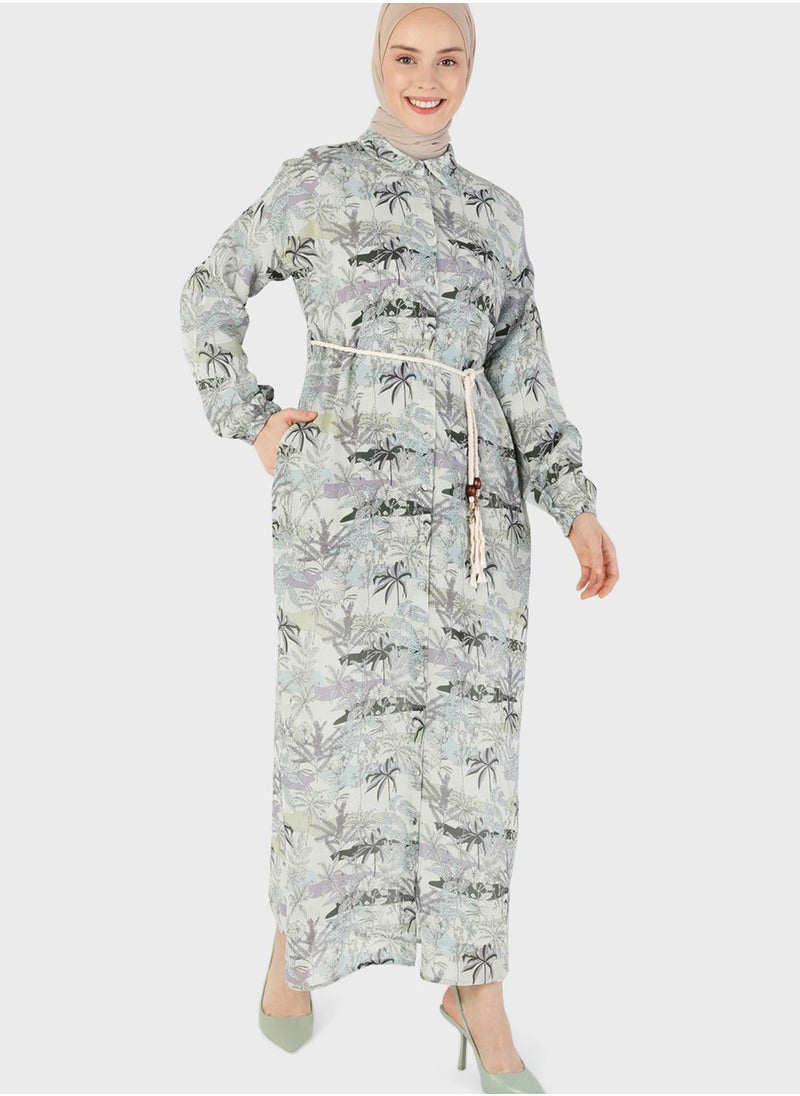 Refka by modanisa - Floral Print Belted Dress - Image 1