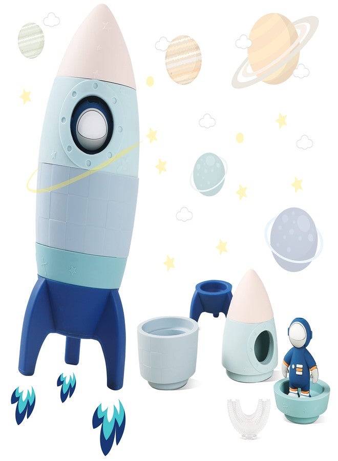 JETM·HH Silicone Rocket Stacking Toy - Space Rocket Toy - Baby Teething Toys -Early Learning Stacking Tower Educational Learning Stacking Toys Nesting Toy for Early Educational for Infants (Blue) - Image 1