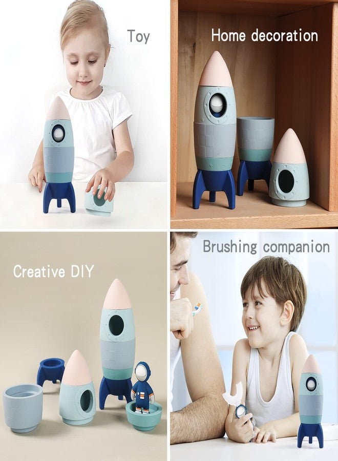 JETM·HH Silicone Rocket Stacking Toy - Space Rocket Toy - Baby Teething Toys -Early Learning Stacking Tower Educational Learning Stacking Toys Nesting Toy for Early Educational for Infants (Blue) - Image 2