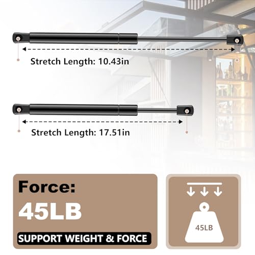 Dekalaii 2 Pcs Gas Struts 17 Inch 45 lbs Prop Shock Lift Springs Rod Struts for Truck Cap Camper Shell Tonneau Cover Lift Support Truck Pickup Large Outdoor Box Lid Trap Door C16-04270 C1604270 - Image 4