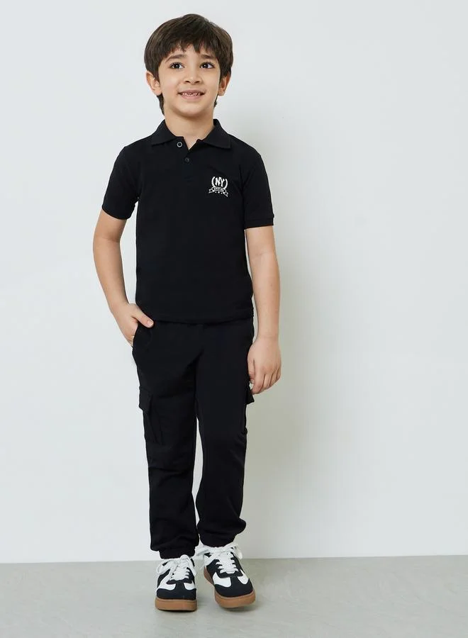 ستايلي Boys Black Regular Fit Cotton Polo T-Shirt