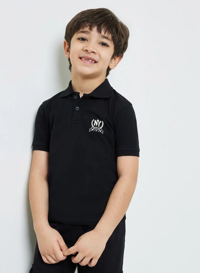 ستايلي Boys Black Regular Fit Cotton Polo T-Shirt