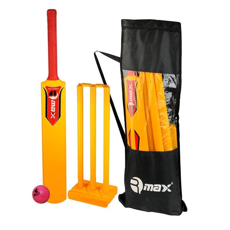 RMAX Plastic Cricket kit for Tennis, Rubber & Wind Ball All Age Groups and Sizes (1 Cricket Bat, 3 Wickets, 1 Base, 2 Bails, 1 Wind Ball, 1 Kit Bag) (Size 1 for Age Group 2-5 Years) - Image 1