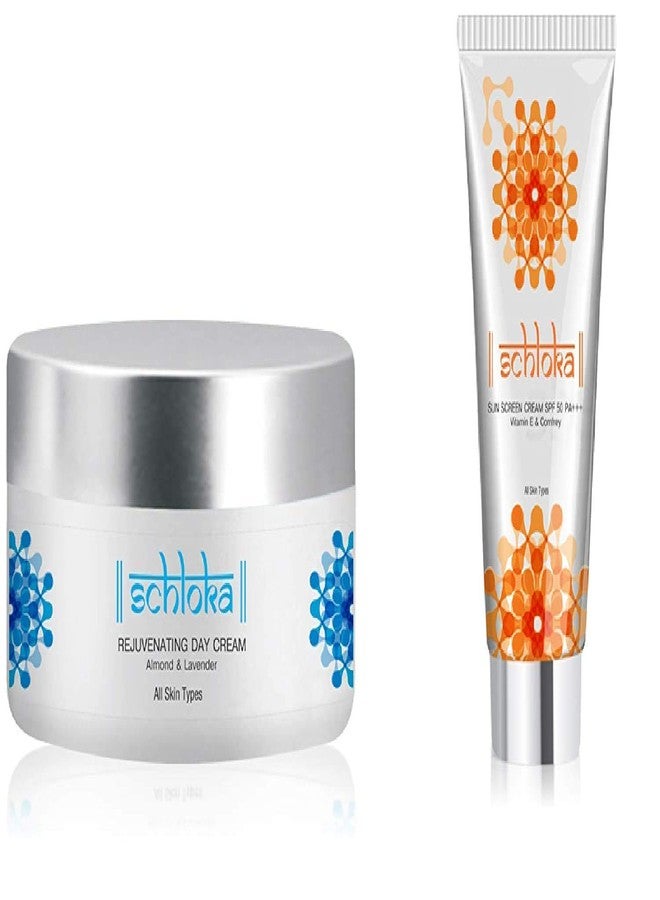 Modicare Schloka Rejuvenating Day Cream For Glowing Charming Skin 50 ml + Schloka Sunscreen Cream SPF 50 PA+++ With Vitamin E and Comfrey 60ml (Combo Pack) - Image 2