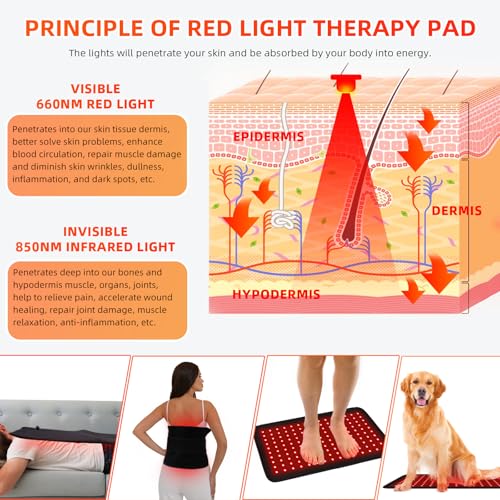 feangli Red Infrared Light Therapy for Body Large 19.8" x 12" Infrared Heating Pad Wrap for Back Waist Shoulder Knee Feet Joints Pain Relieve, Diminish Inflammation, Ideal Gift - Image 3