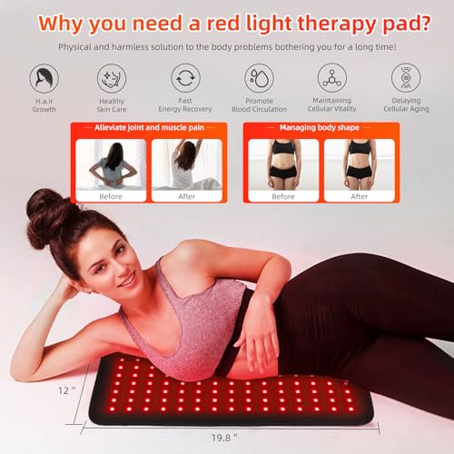 feangli Red Infrared Light Therapy for Body Large 19.8" x 12" Infrared Heating Pad Wrap for Back Waist Shoulder Knee Feet Joints Pain Relieve, Diminish Inflammation, Ideal Gift - Image 2