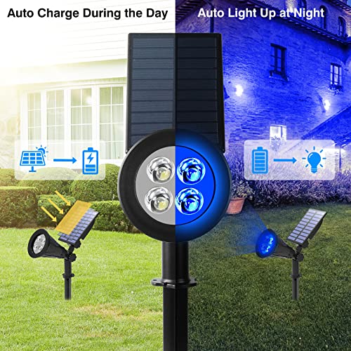 T-SUN Blue Solar Spotlights, Solar Lights Outdoor Waterproof, Auto ON/Off Adjustable Solar Garden Pond Lights for Tree, Patio, Yard, Garden, Driveway, Stairs, Pool Area (Blue- 2 Pack) - Image 2