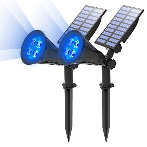 T-SUN Blue Solar Spotlights, Solar Lights Outdoor Waterproof, Auto ON/Off Adjustable Solar Garden Pond Lights for Tree, Patio, Yard, Garden, Driveway, Stairs, Pool Area (Blue- 2 Pack) - Image 1