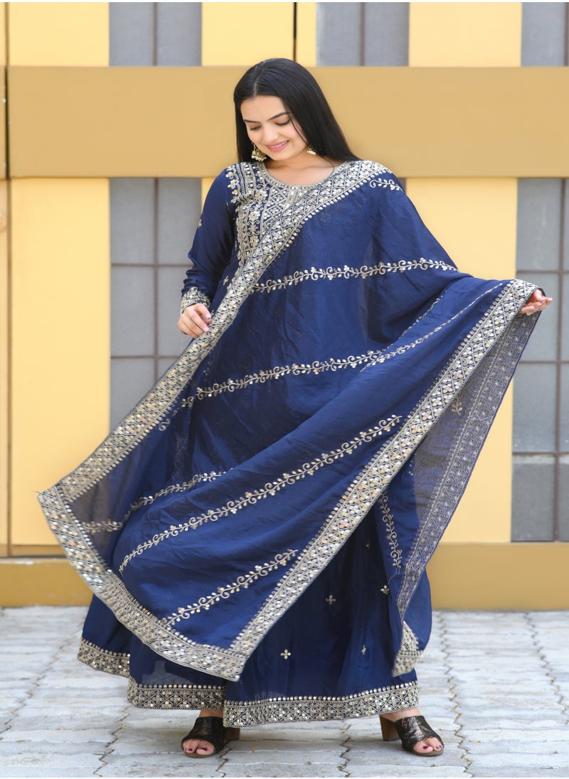 Super Asian Elegant Chinnon Top with Coding Embroidery & 5mm Sequence Work, Paired with Chinnon Sharara & Dupatta – Complete Traditional Set  - Image 3