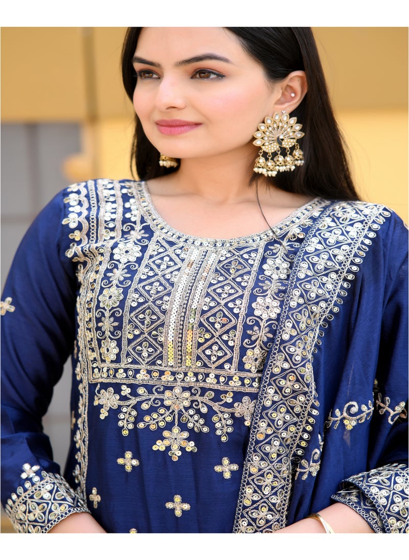 Super Asian - Elegant Chinnon Top with Coding Embroidery & 5mm Sequence Work, Paired with Chinnon Sharara & Dupatta – Complete Traditional Set - Image 1