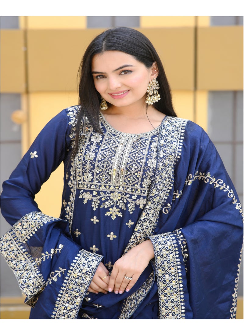 Super Asian - Elegant Chinnon Top with Coding Embroidery & 5mm Sequence Work, Paired with Chinnon Sharara & Dupatta – Complete Traditional Set - Image 1