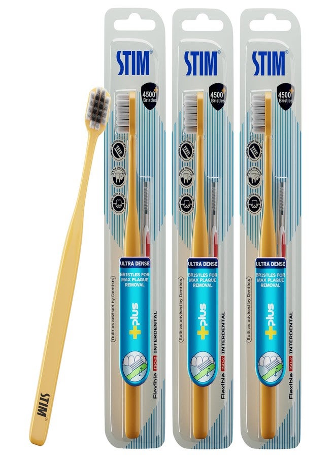 STIM Plus Toothbrush | 4,500+ Ultra-Soft Bristles | Tapered Tips for Sensitive Teeth | Gentle on Gums & Enamel | Adults | Mixed Colors | Toothbrush + Interdental Brush - Pack of 3 - Image 1