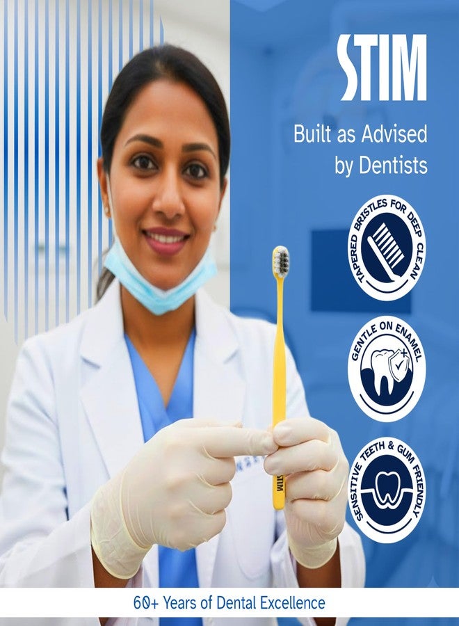 STIM Plus Toothbrush | 4,500+ Ultra-Soft Bristles | Tapered Tips for Sensitive Teeth | Gentle on Gums & Enamel | Adults | Mixed Colors | Toothbrush + Interdental Brush - Pack of 3 - Image 2