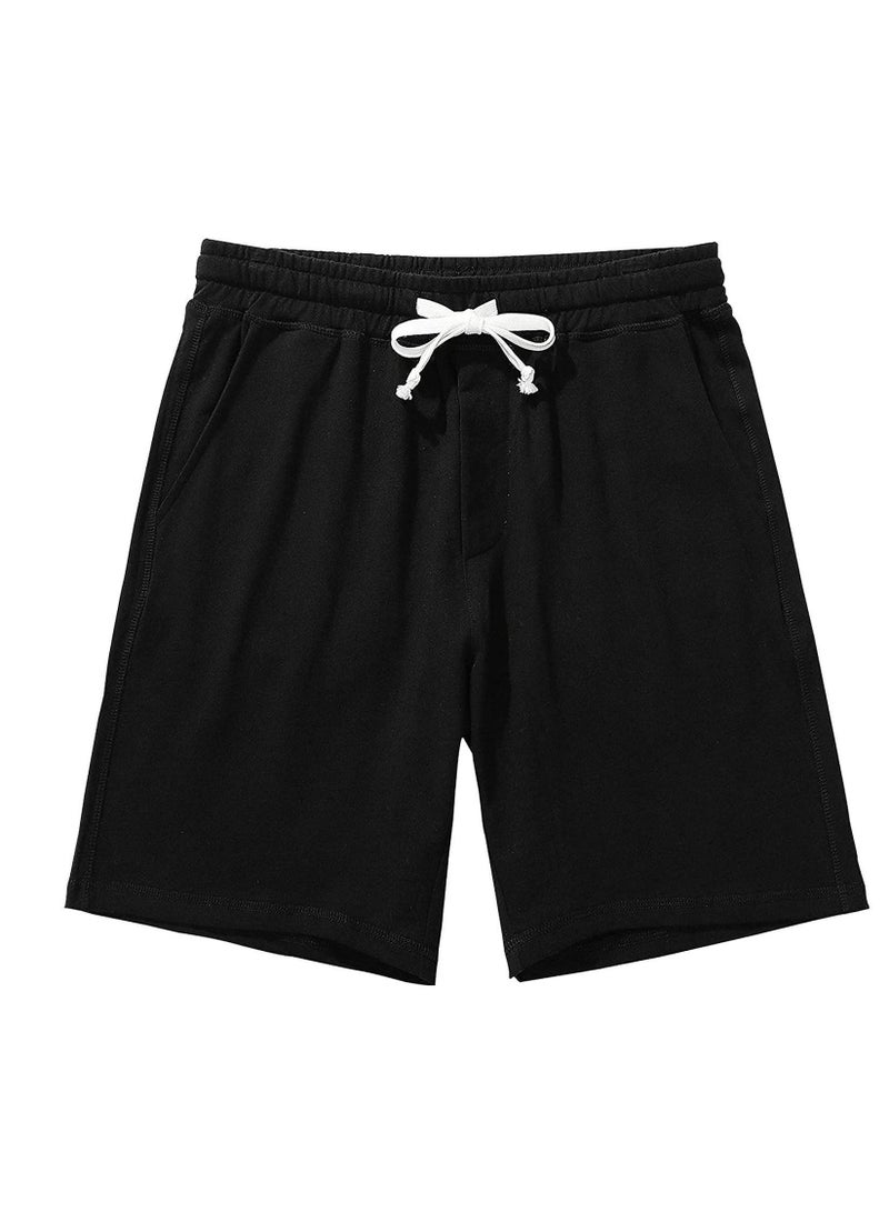 NIBEMINENT Men's Casual Shorts, Cotton 5.5" Short, Pajama Flat Shorts,Lounge with 3 Pockets Jogger Athletic Workout Gym Sweat Shorts Sportswear Short(Black,XL)  - Image 1