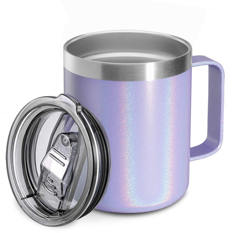 ALOUFEA 12oz Stainless Steel Insulated Coffee Mug with Handle  Double Wall Vacuum Travel Mug  Tumbler Cup with Sliding Lid  GLITTER LAVENDER - Image 1