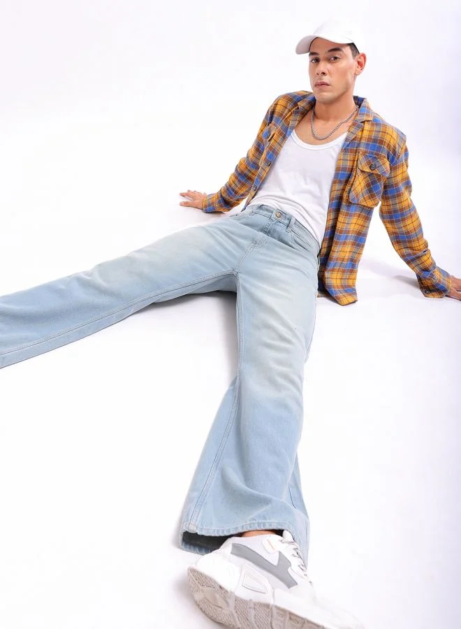 The Indian Garage Co Men Bootcut Loose Fit Solid Mid-Rise Jeans
