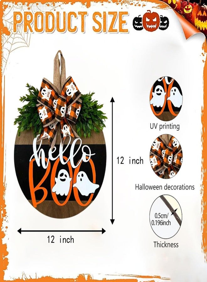 Apear1 Halloween Welcome Door Sign Decorations, Cute Ghost Hanger Sign for Front Door, Halloween Wooden Wreath with Bow for Farmhouse Porch Home Outdoor Wall Decor (Hello Boo) - Image 3