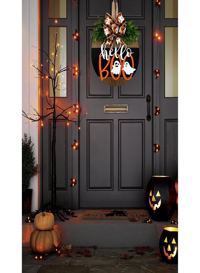 Apear1 Halloween Welcome Door Sign Decorations, Cute Ghost Hanger Sign for Front Door, Halloween Wooden Wreath with Bow for Farmhouse Porch Home Outdoor Wall Decor (Hello Boo) - Image 4
