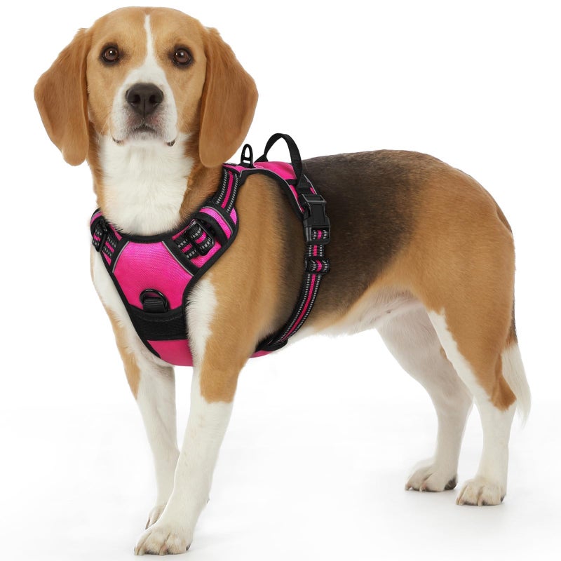 Eagloo Dog Harness Small Sized Dog, No Pull Service Vest with Reflective Strips and Control Handle, Adjustable and Comfortable for Walking, No Choke Pet Harness with 2 Metal Rings, Rose Red, S - Image 1