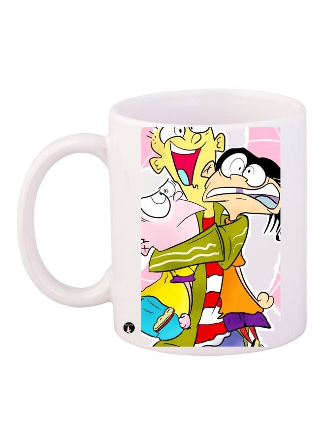 Cartoon Printed Coffee Mug White/Yellow/Pink 11ounce