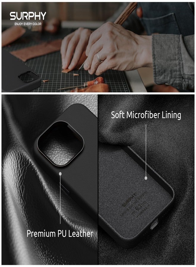 SURPHY Faux Leather Designed for iPhone 14 Pro Case with Screen Protector (6.1 inch), Metallic Buttons & Microfiber Lining Leather Phone Case for 14 Pro, Black - Image 3
